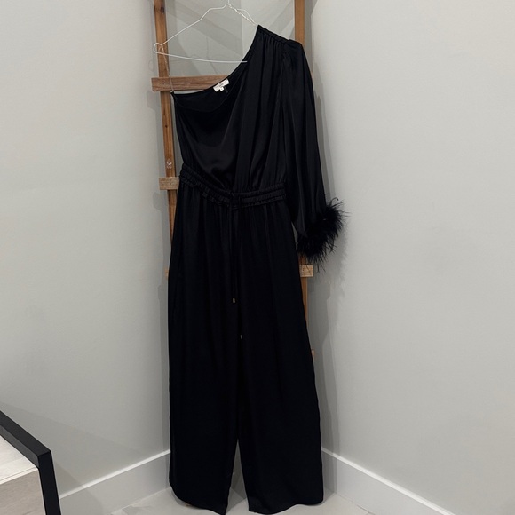 entro Pants - Entro Black One-Shoulder Jumpsuit
